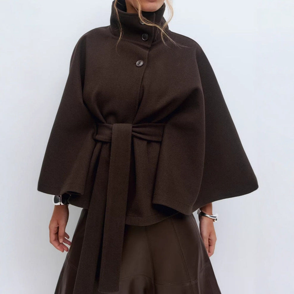 Charlie-quebec™ – Cape Élégante pour Femme avec Ceinture et Col Haut