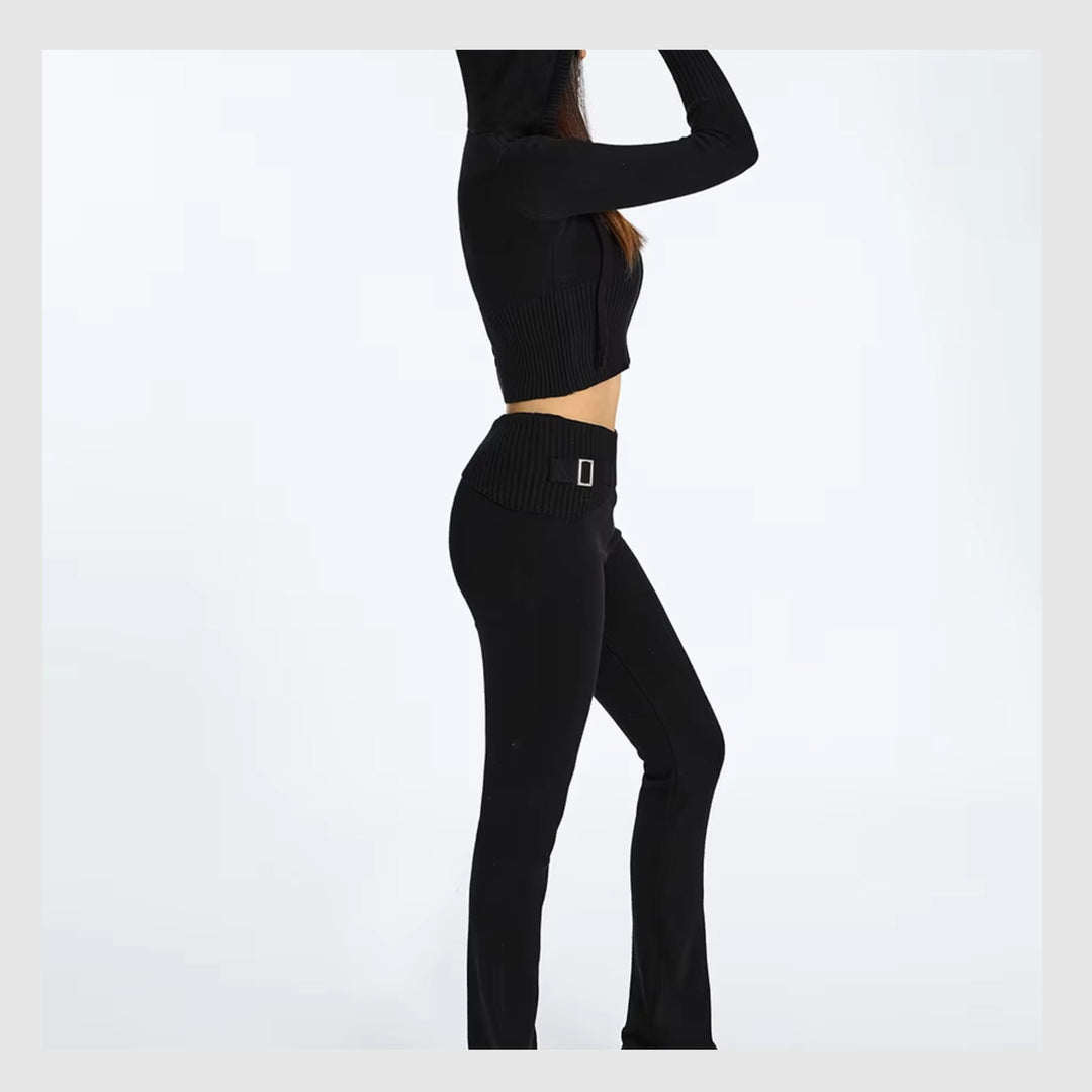 Ensemble Côtelé Lounge – Hoodie Zippé & Pantalon Taille Haute