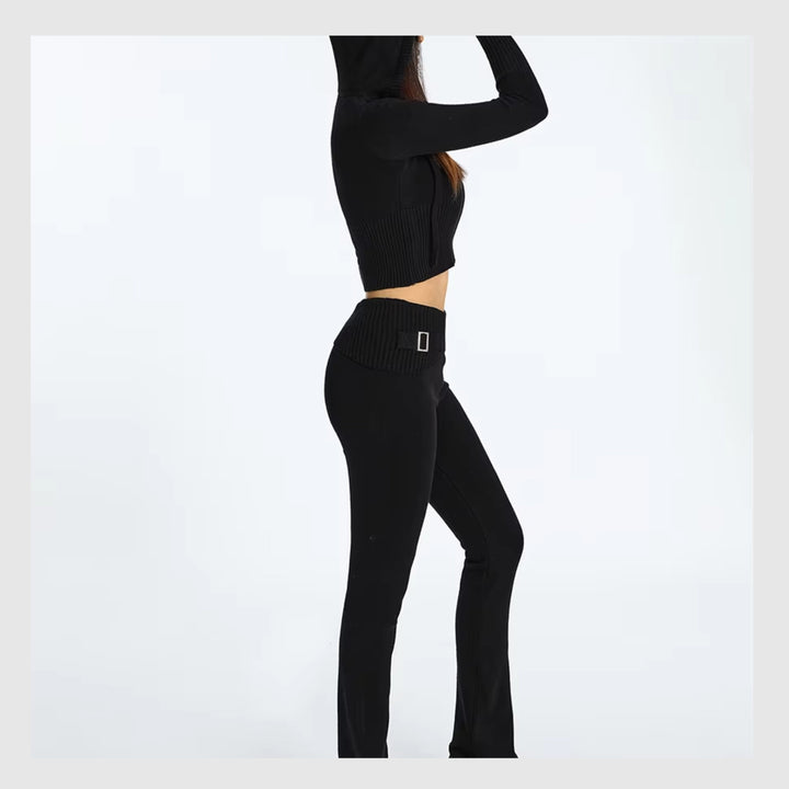 Ensemble Côtelé Lounge – Hoodie Zippé & Pantalon Taille Haute
