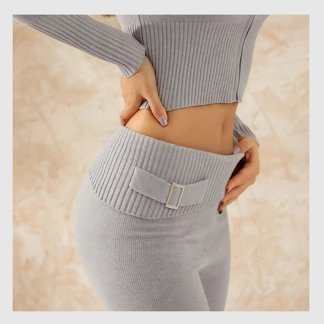 Ensemble Côtelé Lounge – Hoodie Zippé & Pantalon Taille Haute