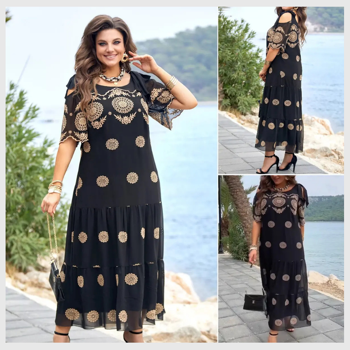 Robe Longue Charlie-quebec™ – Dentelle Noire Imprimée