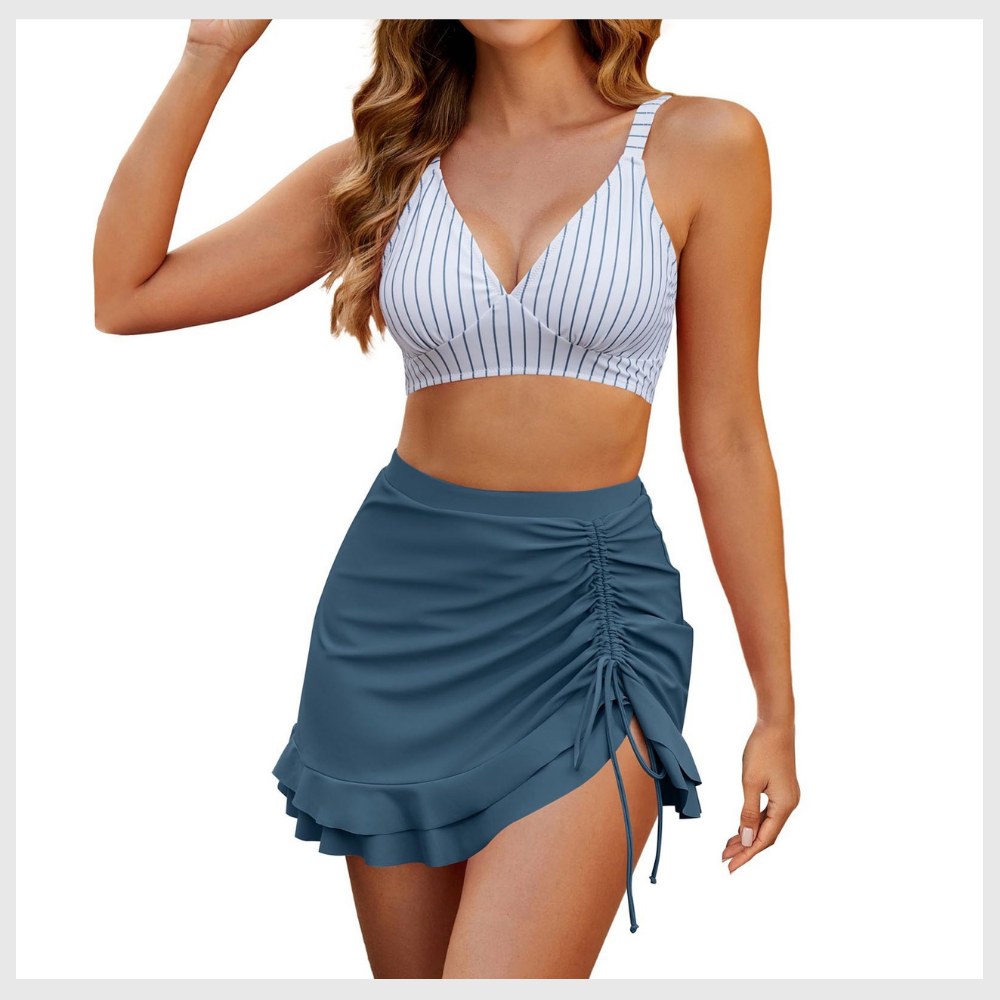 Bikini Taille Haute – Dos Nu & Jupe Froncée