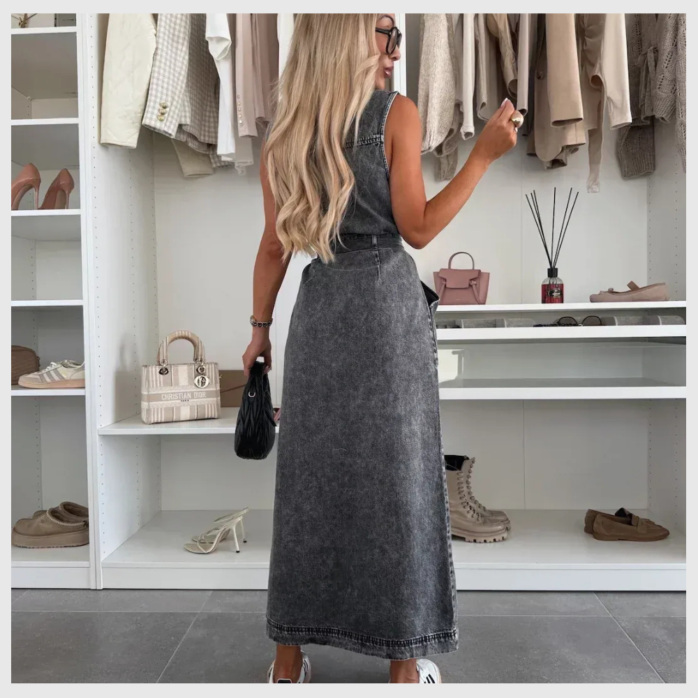 Robe Longue en Denim – Détails Boutons & Style Chic