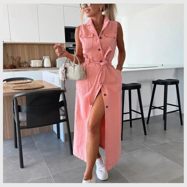Robe Longue en Denim – Détails Boutons & Style Chic