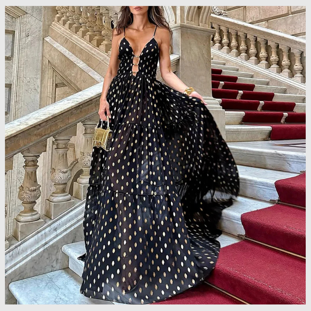 Maillot de Bain Chic à Pois – Col V & Jupe Intégrée