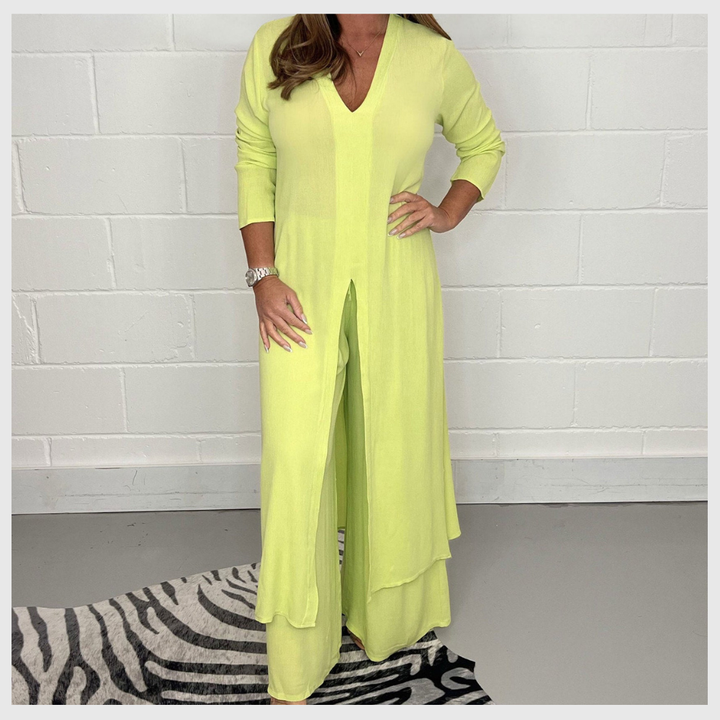 Ensemble Élégant Femme – Haut Long & Pantalon Uni