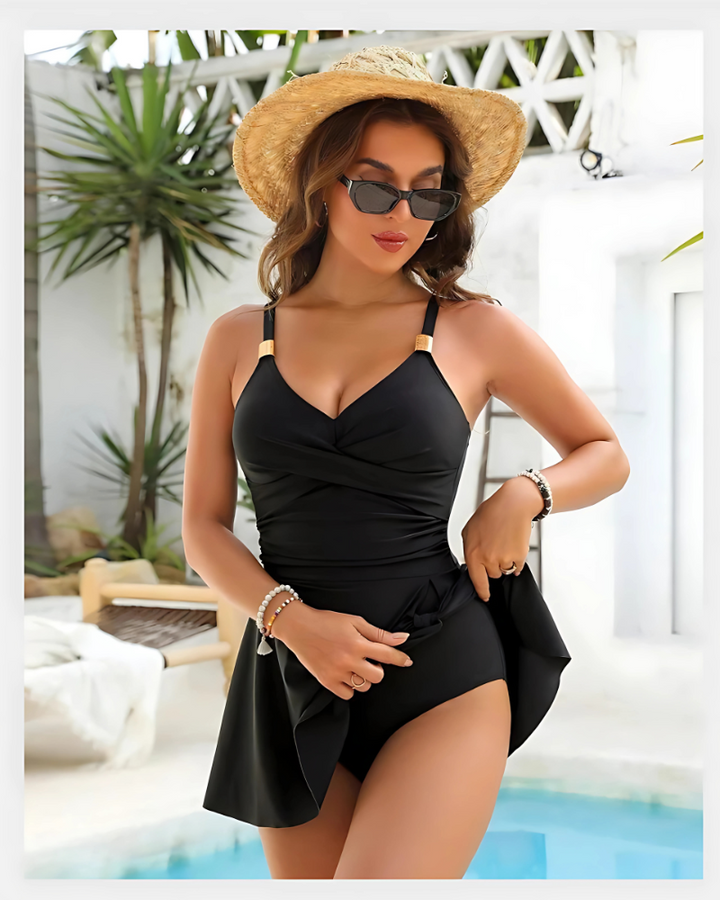 Maillot Sculptant – Jupe Intégrée & Touche Nouée