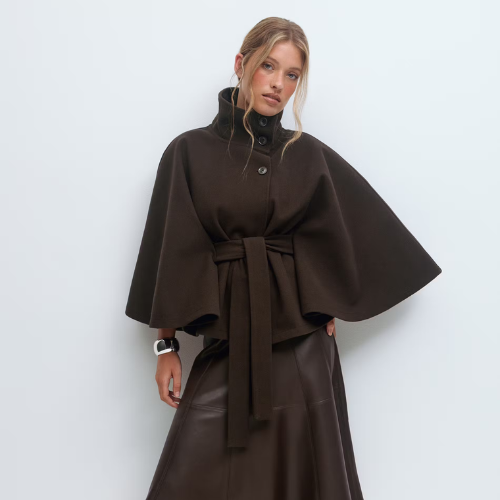 Charlie-quebec™ – Cape Élégante pour Femme avec Ceinture et Col Haut